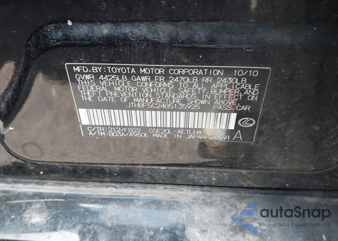 2011 Lexus Is 250 z USA, uszkodzony, nr VIN JTHBF5C24B5135925